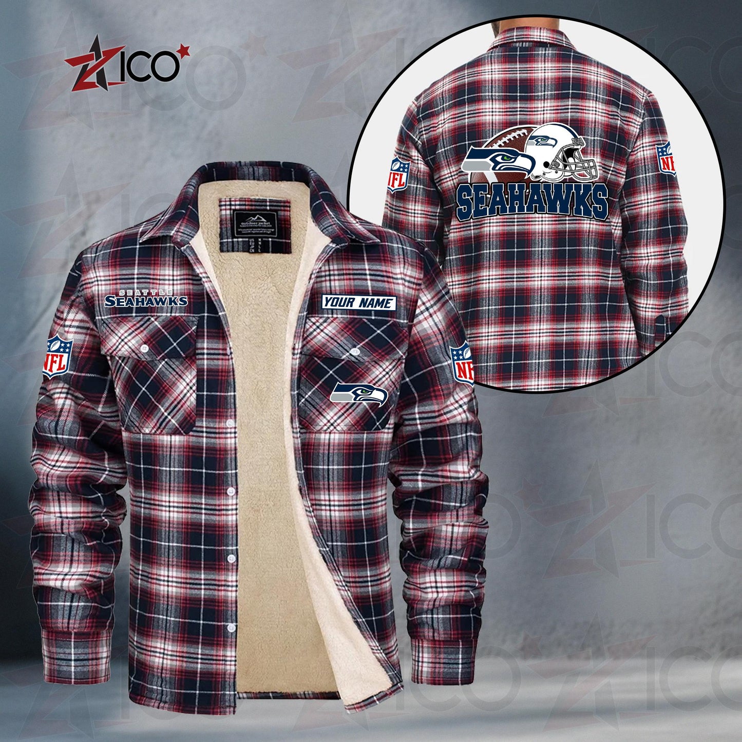 Seattle Seahawks Fleece Flannel Plaid Jacket TG125