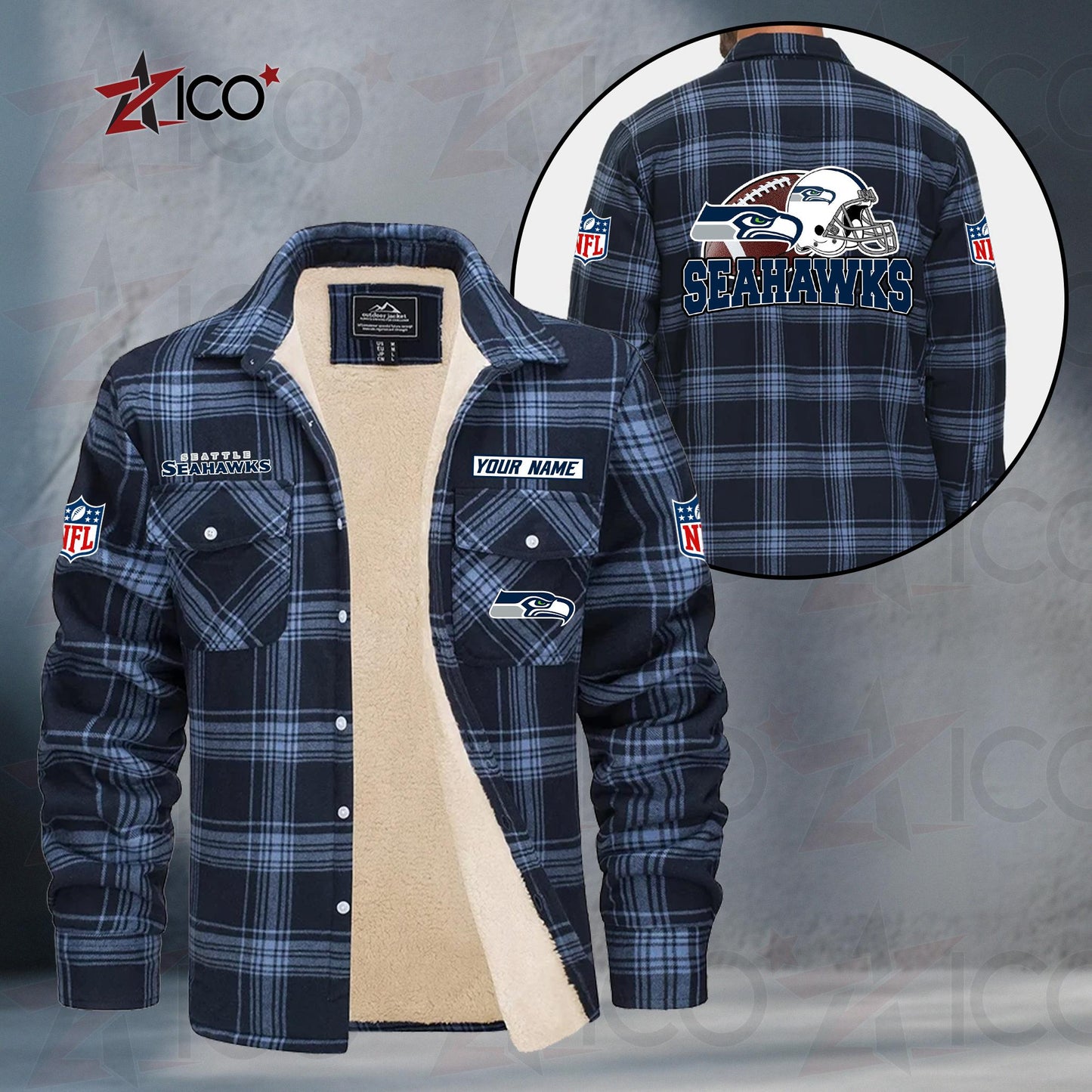Seattle Seahawks Fleece Flannel Plaid Jacket TG125