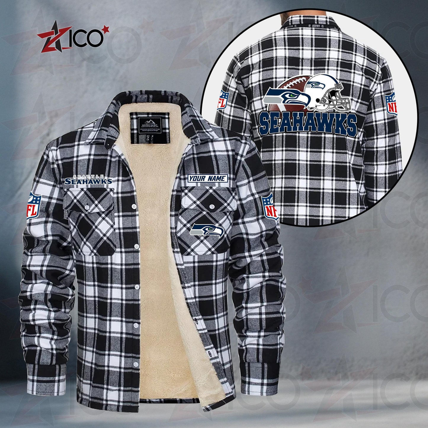 Seattle Seahawks Fleece Flannel Plaid Jacket TG125