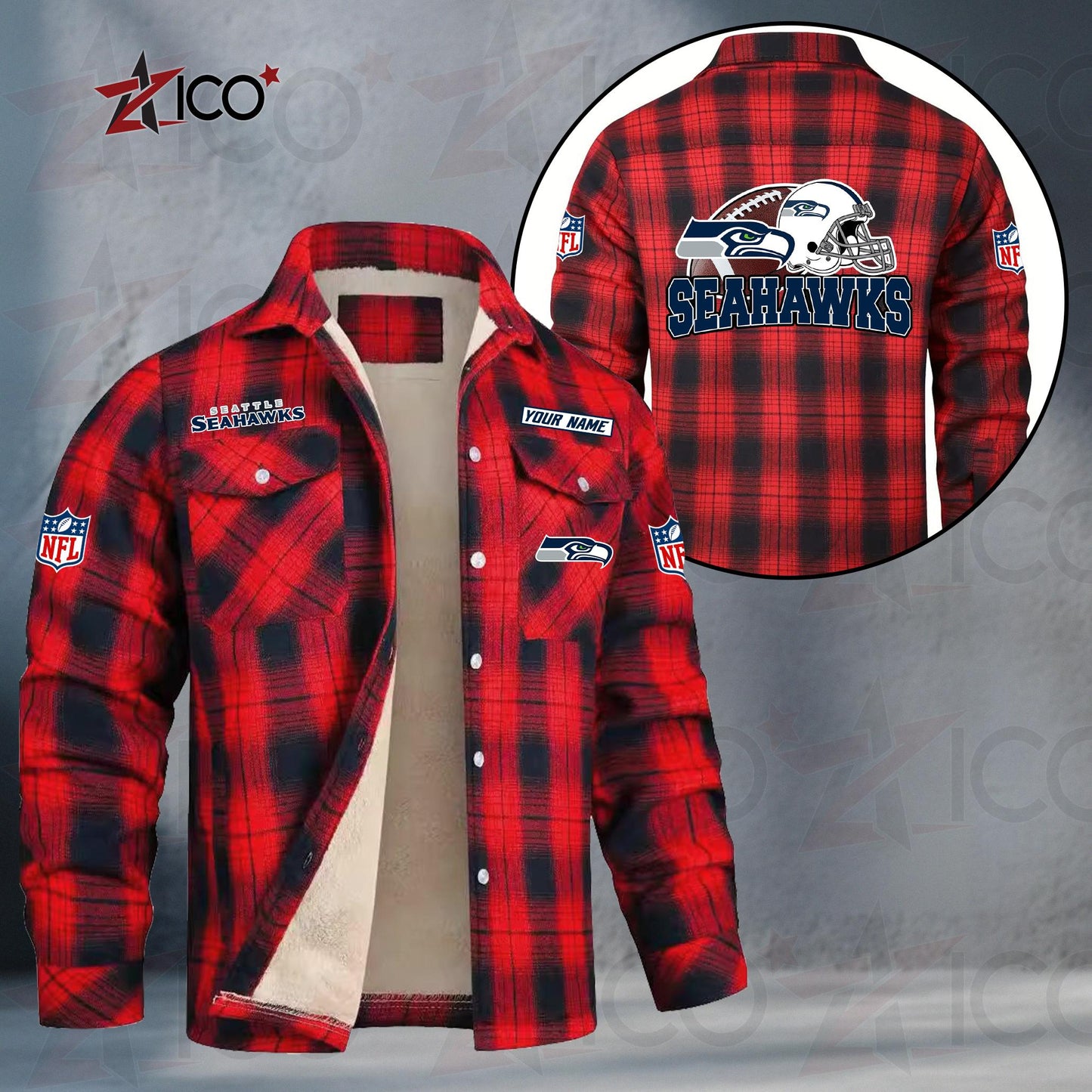 Seattle Seahawks Fleece Flannel Plaid Jacket TG125