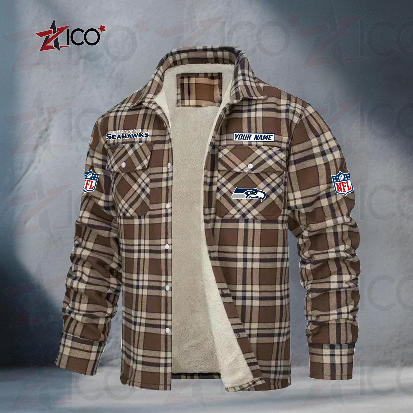 Seattle Seahawks Fleece Flannel Plaid Jacket TG125