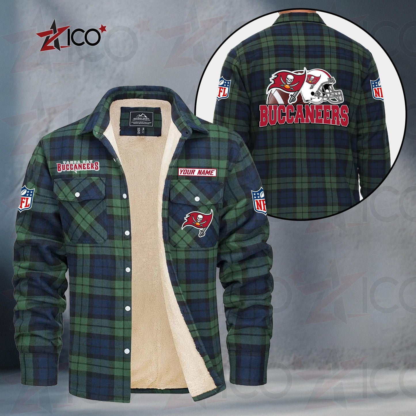 Tampa Bay Buccaneers Fleece Flannel Plaid Jacket TG126
