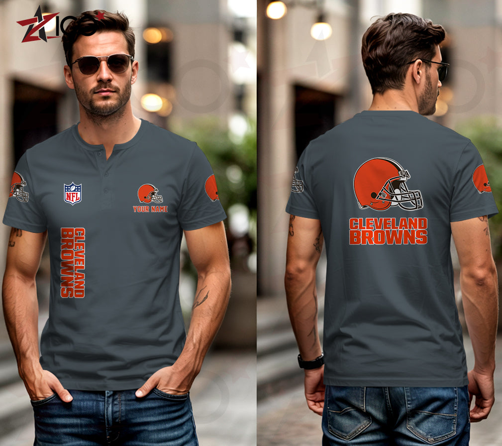 Cleveland Browns Henley Short Sleeve T-Shirt Trending 2025 AZTG2DHS000040