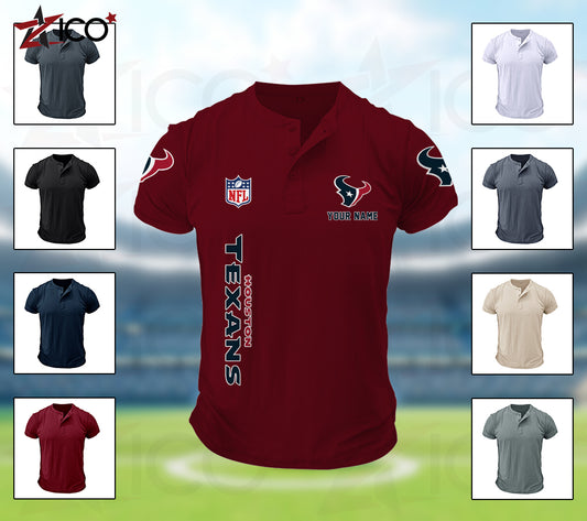 Houston Texans Henley Short Sleeve T-Shirt Trending 2025 AZTG2DHS000045