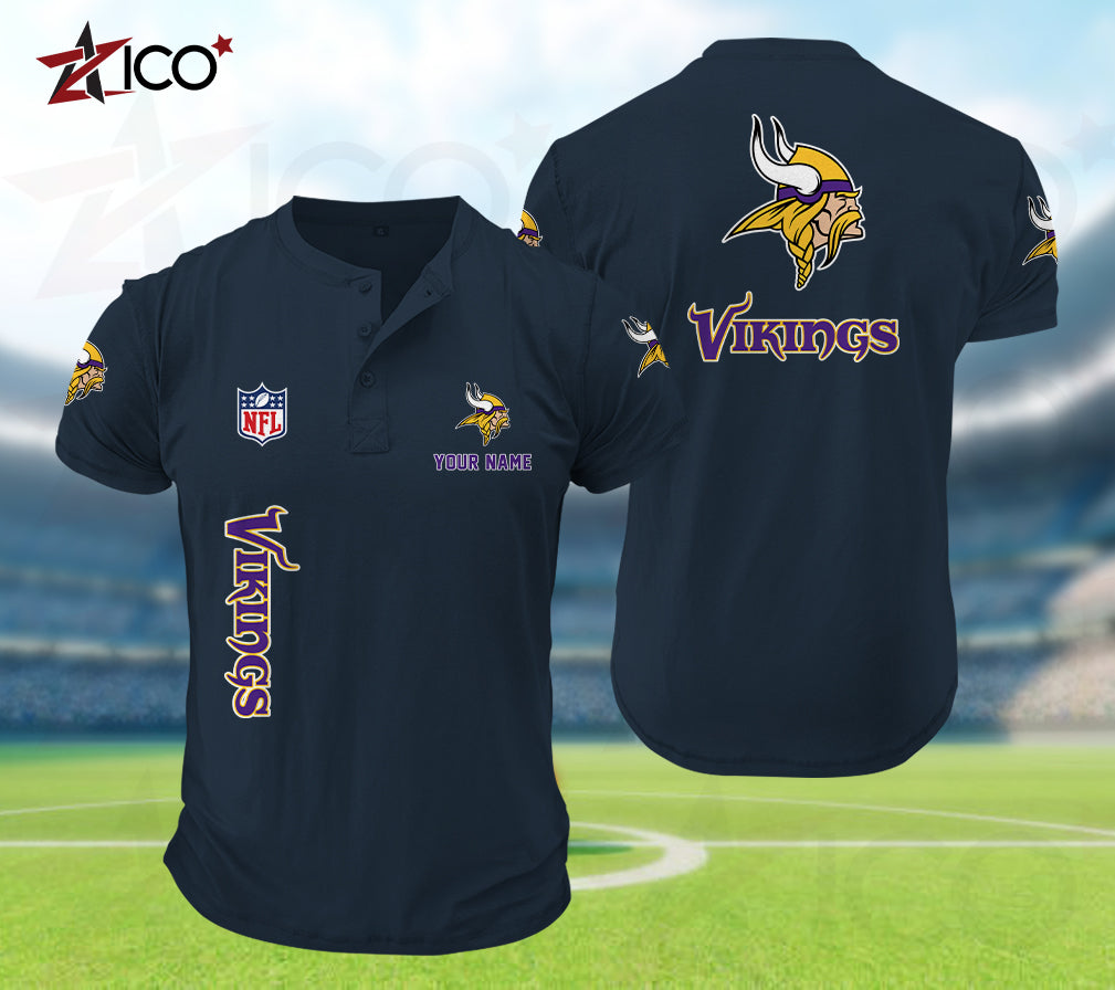 Minnesota Vikings Henley Short Sleeve T-Shirt Trending 2025 AZTG2DHS000053