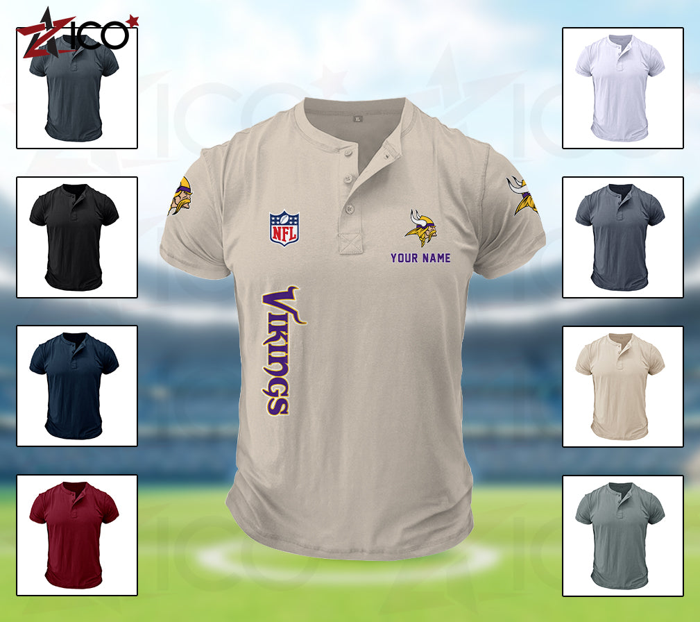 Minnesota Vikings Henley Short Sleeve T-Shirt Trending 2025 AZTG2DHS000053