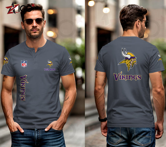 Minnesota Vikings Henley Short Sleeve T-Shirt Trending 2025 AZTG2DHS000053