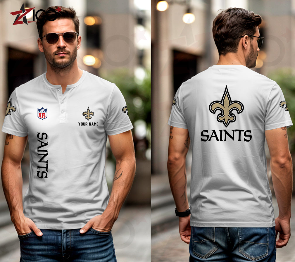 New Orleans Saints Henley Short Sleeve T-Shirt Trending 2025 AZTG2DHS000055