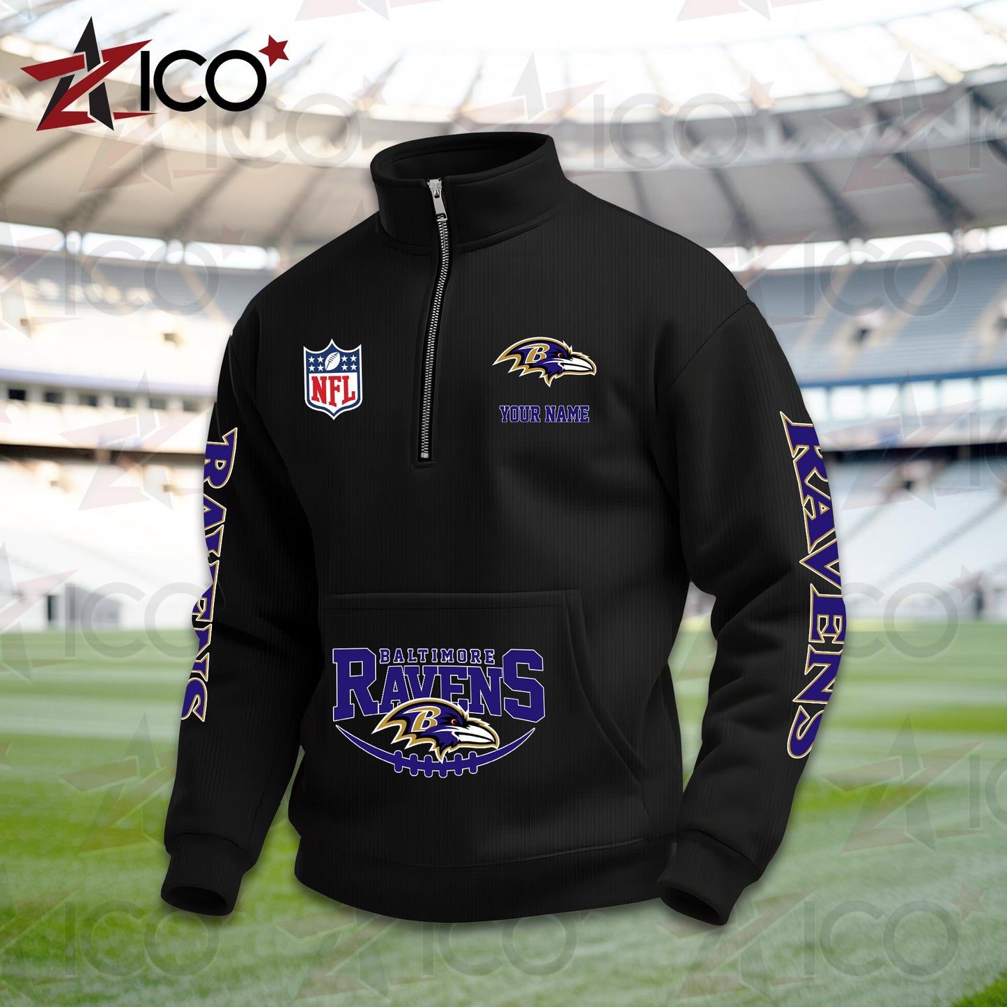 Baltimore Ravens High Neck Half Zip Pocket Sweatshirt New Trending AZTG2DPS000035