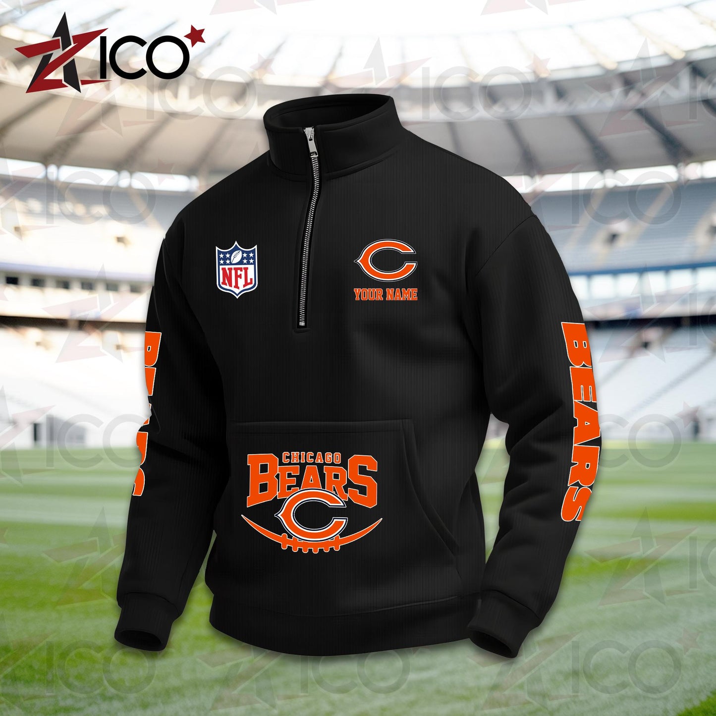 Chicago Bears High Neck Half Zip Pocket Sweatshirt New Trending AZTG2DPS000038