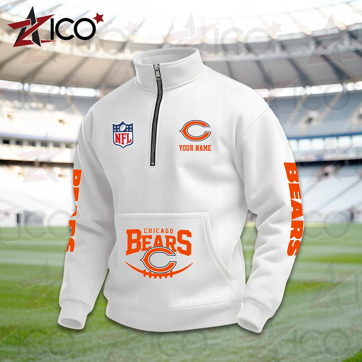 Chicago Bears High Neck Half Zip Pocket Sweatshirt New Trending AZTG2DPS000038