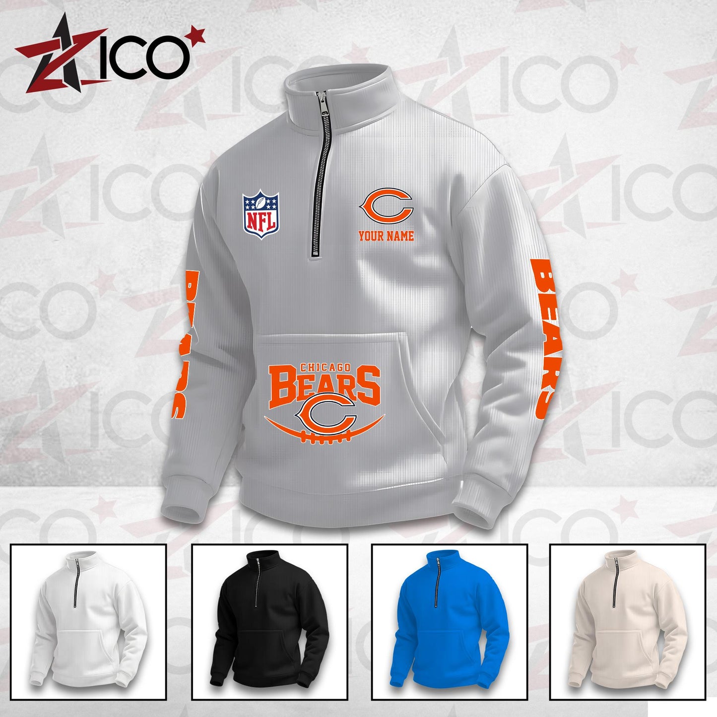 Chicago Bears High Neck Half Zip Pocket Sweatshirt New Trending AZTG2DPS000038