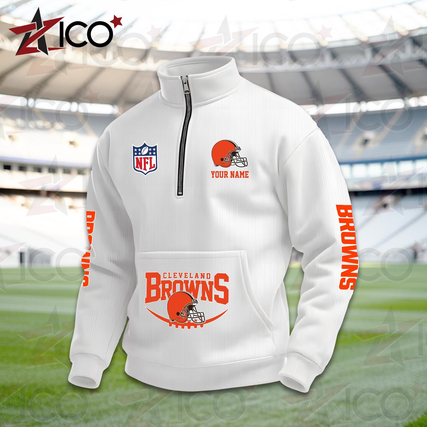 Cleveland Browns High Neck Half Zip Pocket Sweatshirt New Trending AZTG2DPS000040