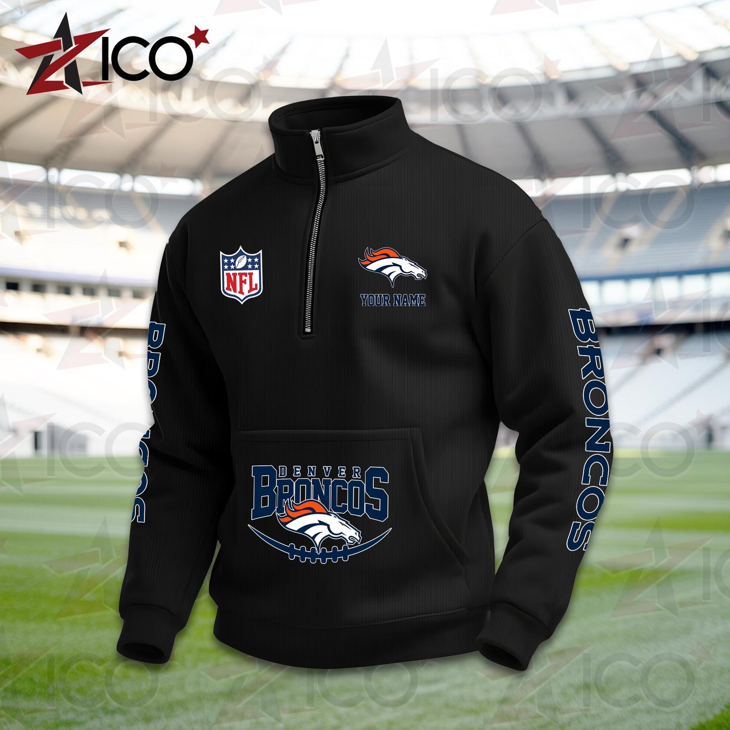 Denver Broncos High Neck Half Zip Pocket Sweatshirt New Trending AZTG2DPS000042