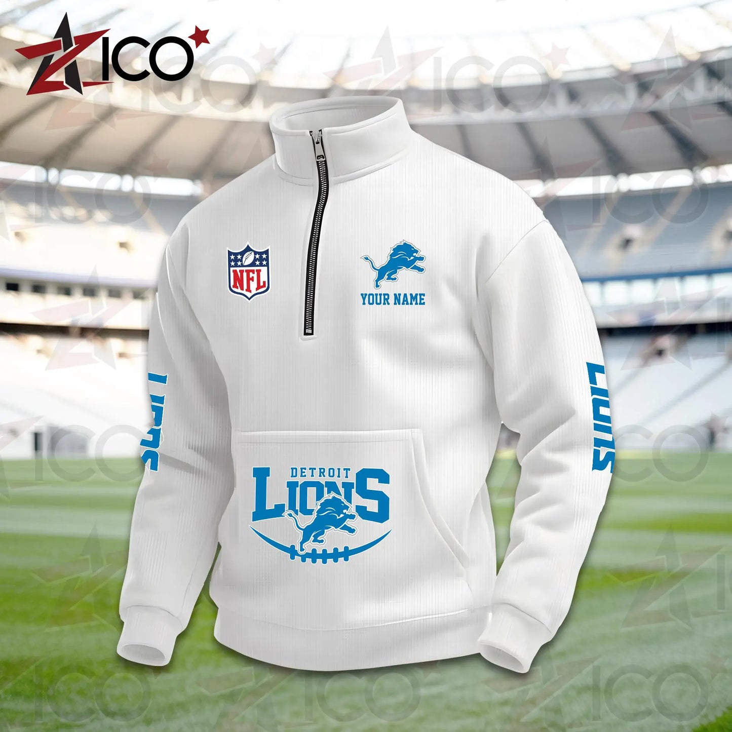 Detroit Lions High Neck Half Zip Pocket Sweatshirt New Trending AZTG2DPS000043