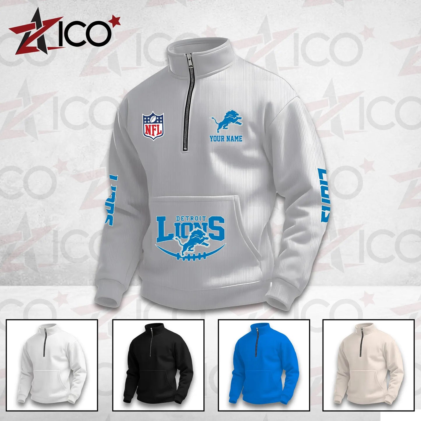 Detroit Lions High Neck Half Zip Pocket Sweatshirt New Trending AZTG2DPS000043