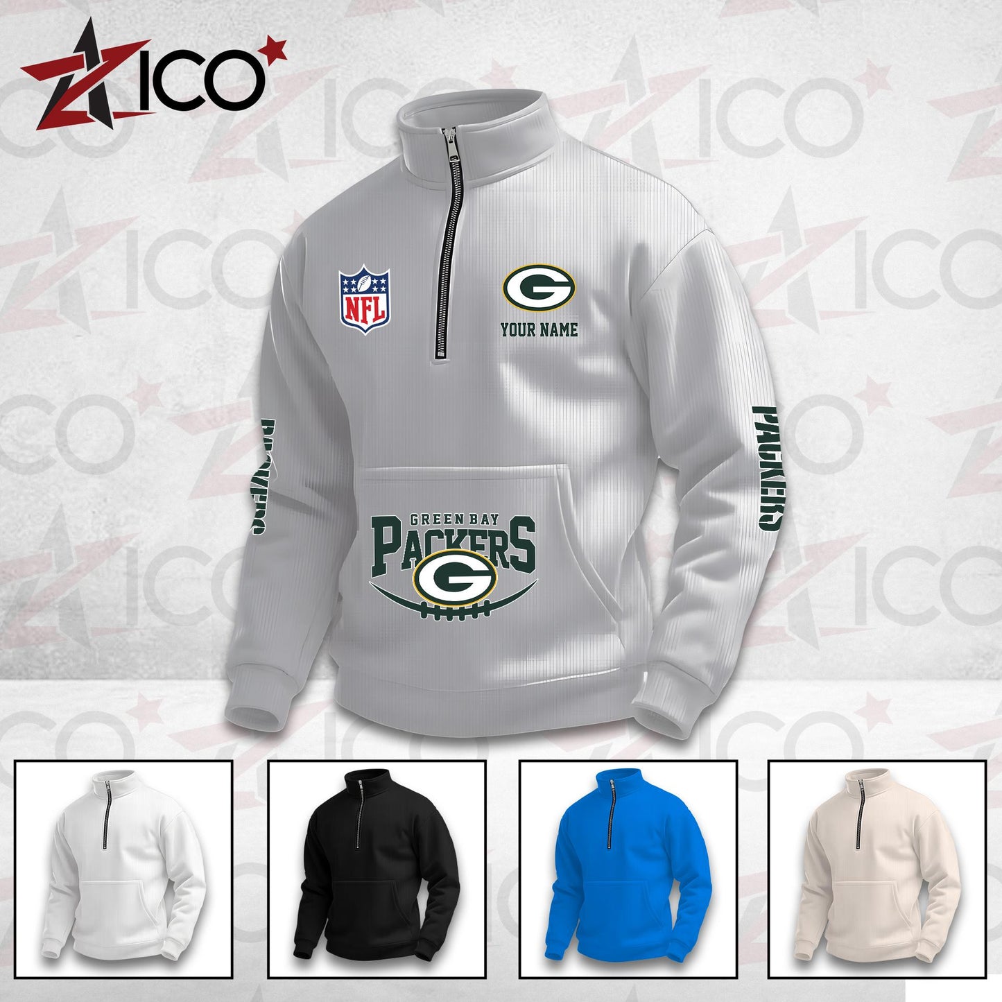 Green Bay Packers High Neck Half Zip Pocket Sweatshirt New Trending AZTG2DPS000044