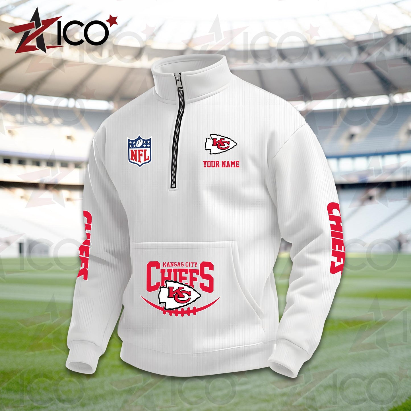 Kansas City Chiefs High Neck Half Zip Pocket Sweatshirt New Trending AZTG2DPS000048