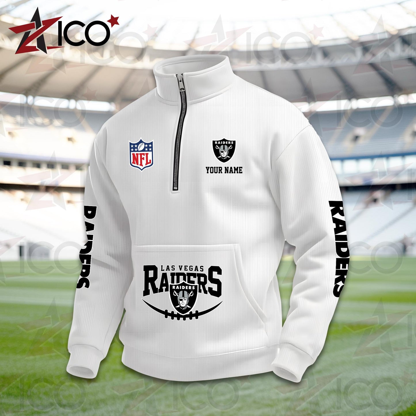 Las Vegas Raiders High Neck Half Zip Pocket Sweatshirt New Trending AZTG2DPS000049
