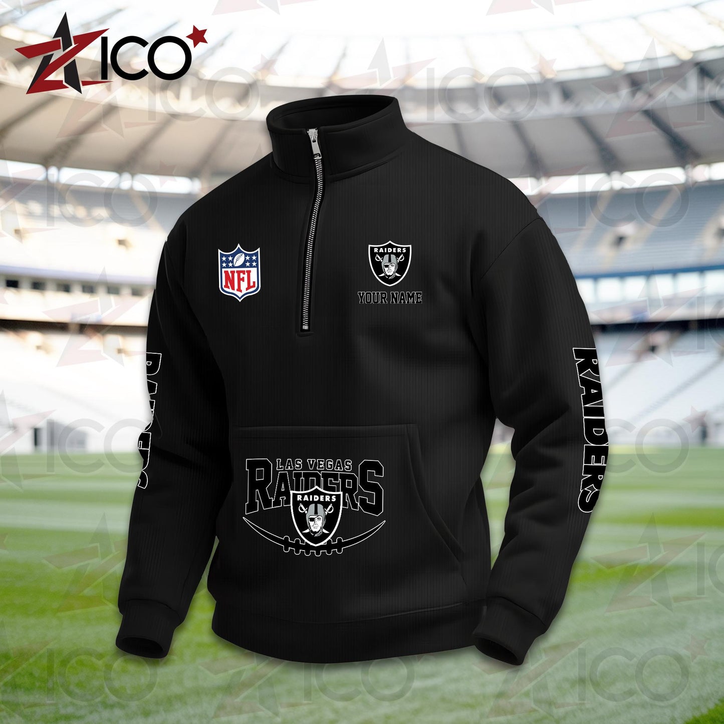 Las Vegas Raiders High Neck Half Zip Pocket Sweatshirt New Trending AZTG2DPS000049