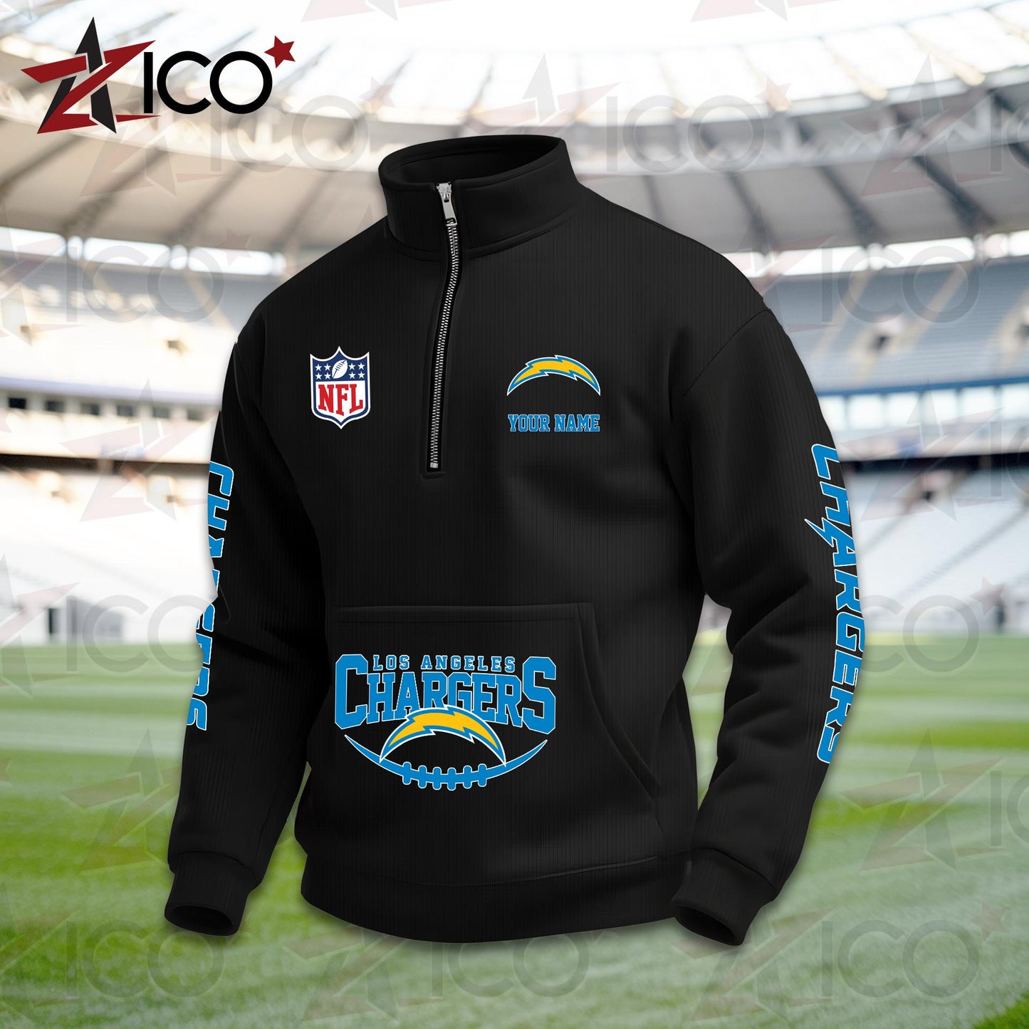 Los Angeles Chargers High Neck Half Zip Pocket Sweatshirt New Trending AZTG2DPS000050