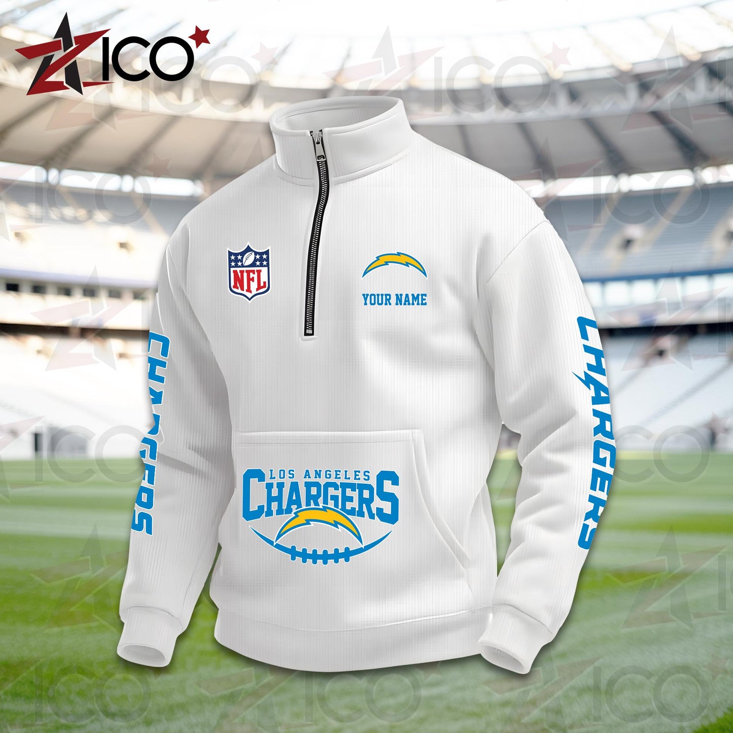 Los Angeles Chargers High Neck Half Zip Pocket Sweatshirt New Trending AZTG2DPS000050