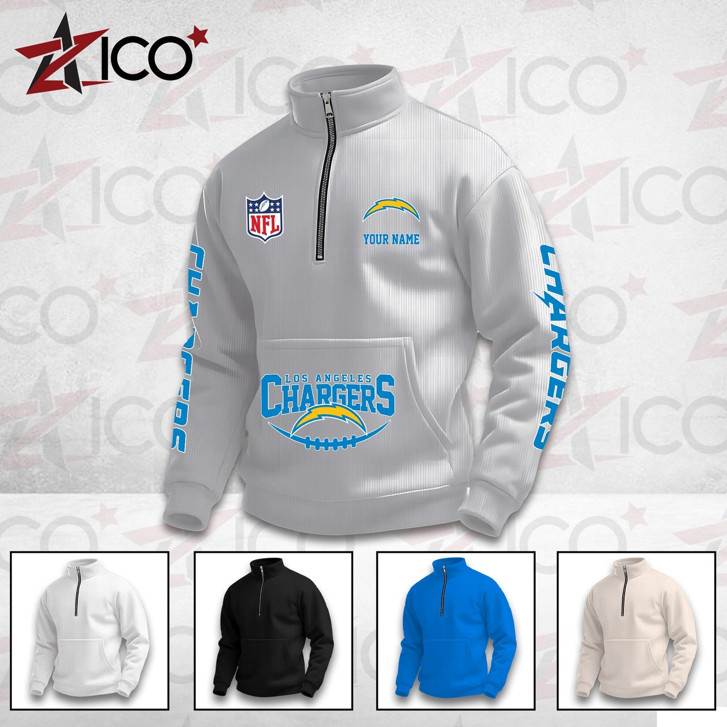 Los Angeles Chargers High Neck Half Zip Pocket Sweatshirt New Trending AZTG2DPS000050