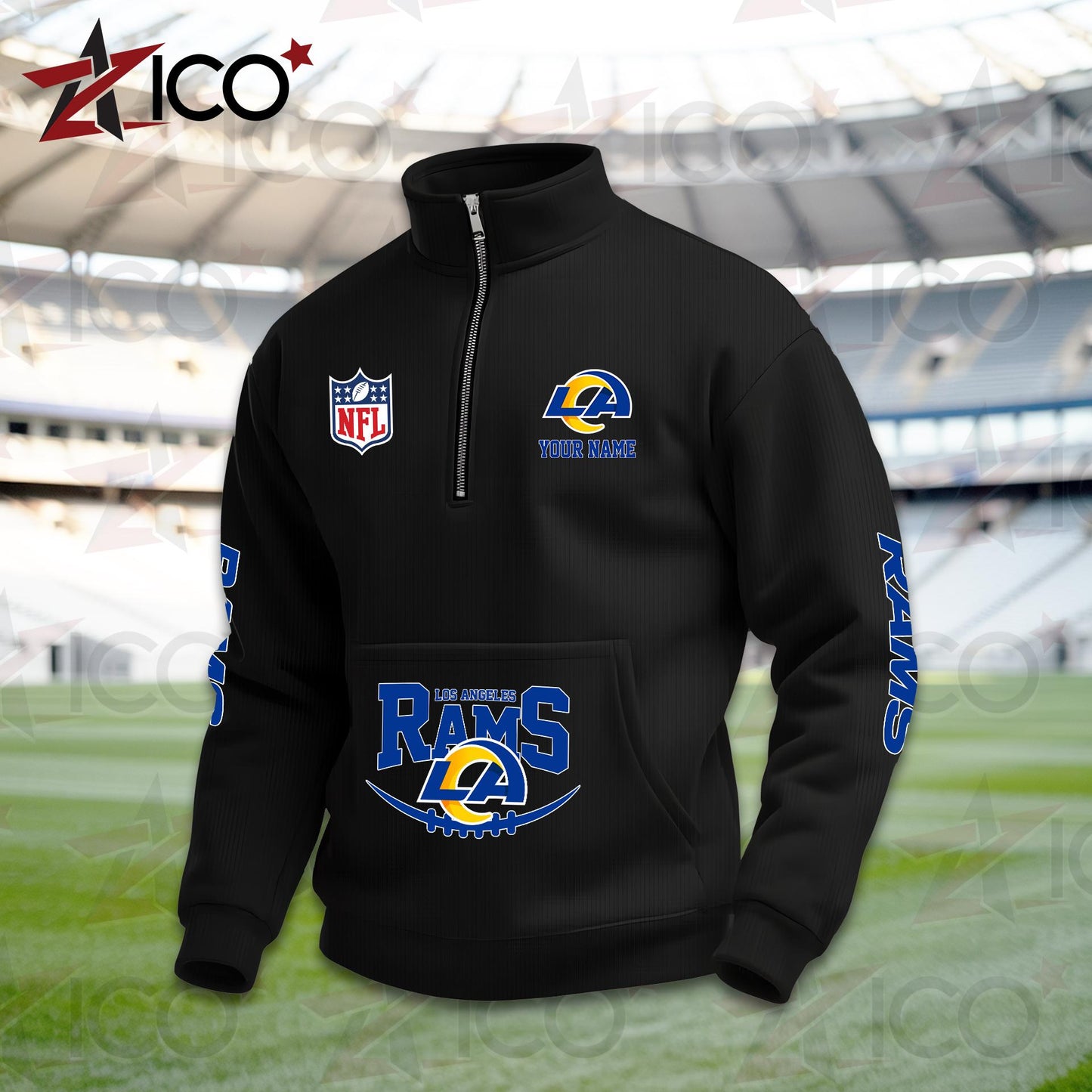 Los Angeles Rams High Neck Half Zip Pocket Sweatshirt New Trending AZTG2DPS000051