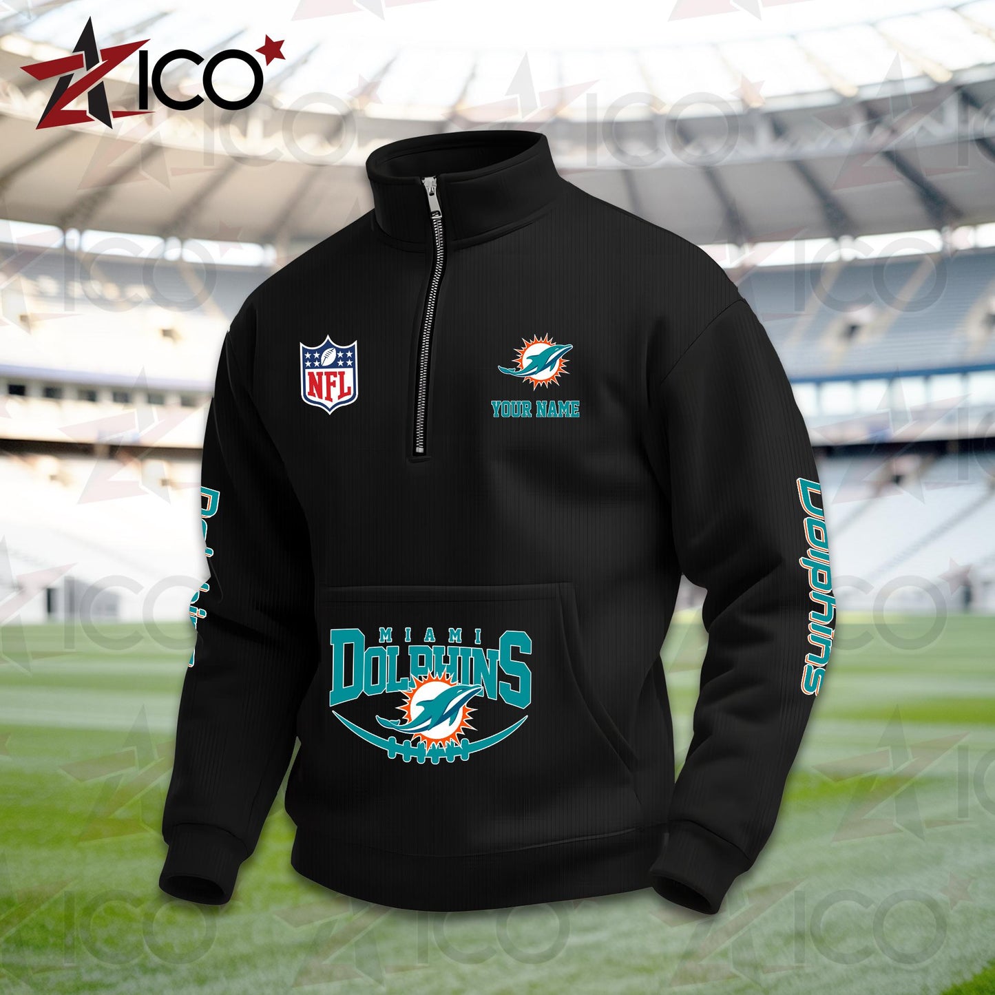 Miami Dolphins High Neck Half Zip Pocket Sweatshirt New Trending AZTG2DPS000052