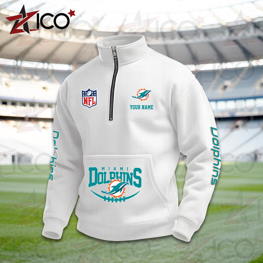 Miami Dolphins High Neck Half Zip Pocket Sweatshirt New Trending AZTG2DPS000052