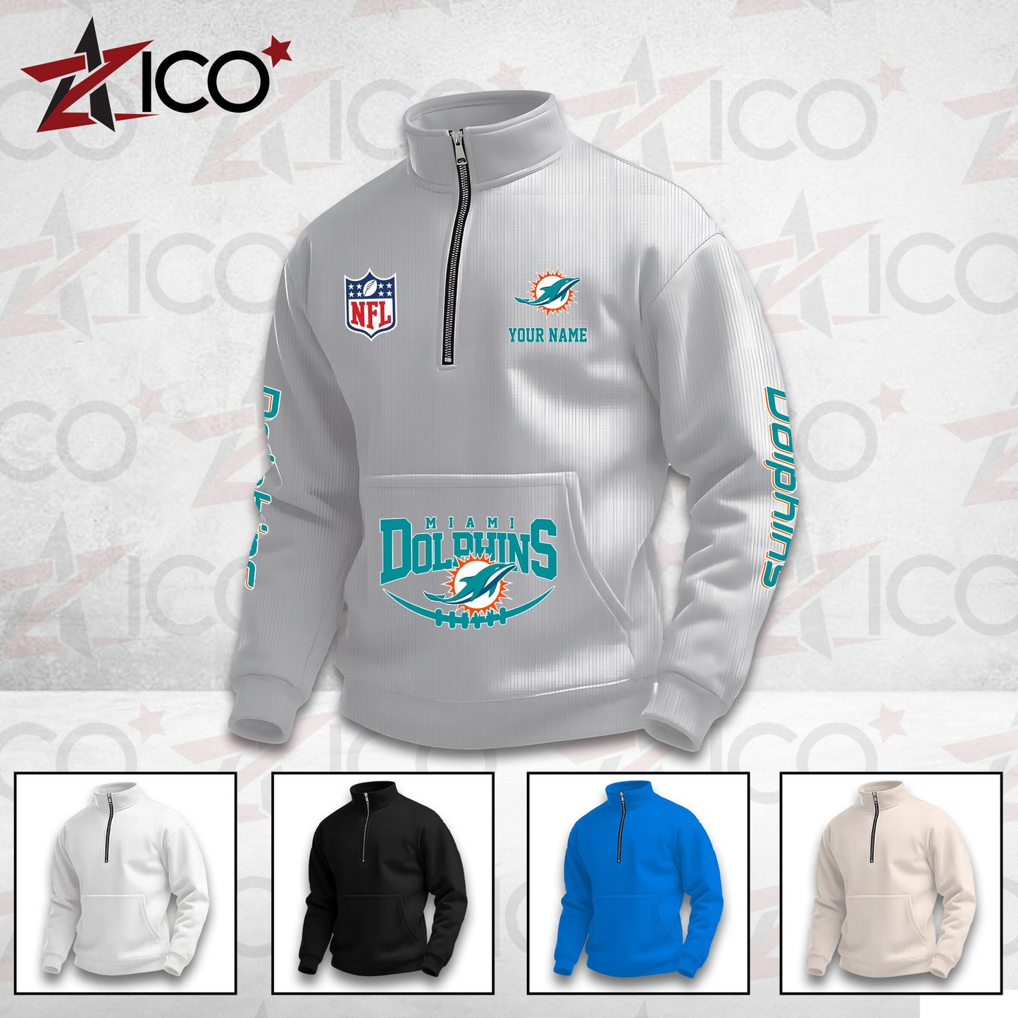 Miami Dolphins High Neck Half Zip Pocket Sweatshirt New Trending AZTG2DPS000052