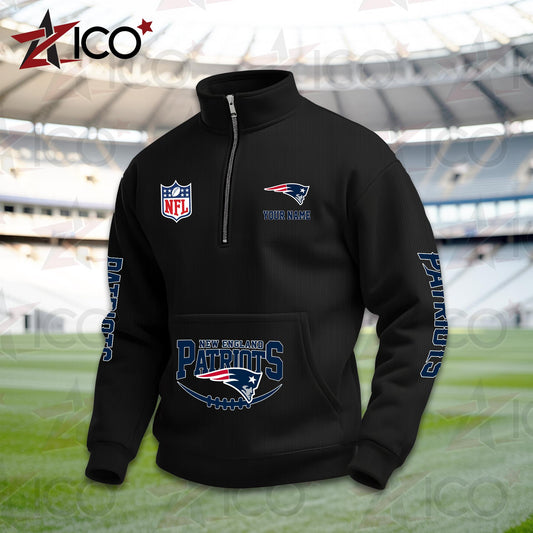 New England Patriots High Neck Half Zip Pocket Sweatshirt New Trending AZTG2DPS000054