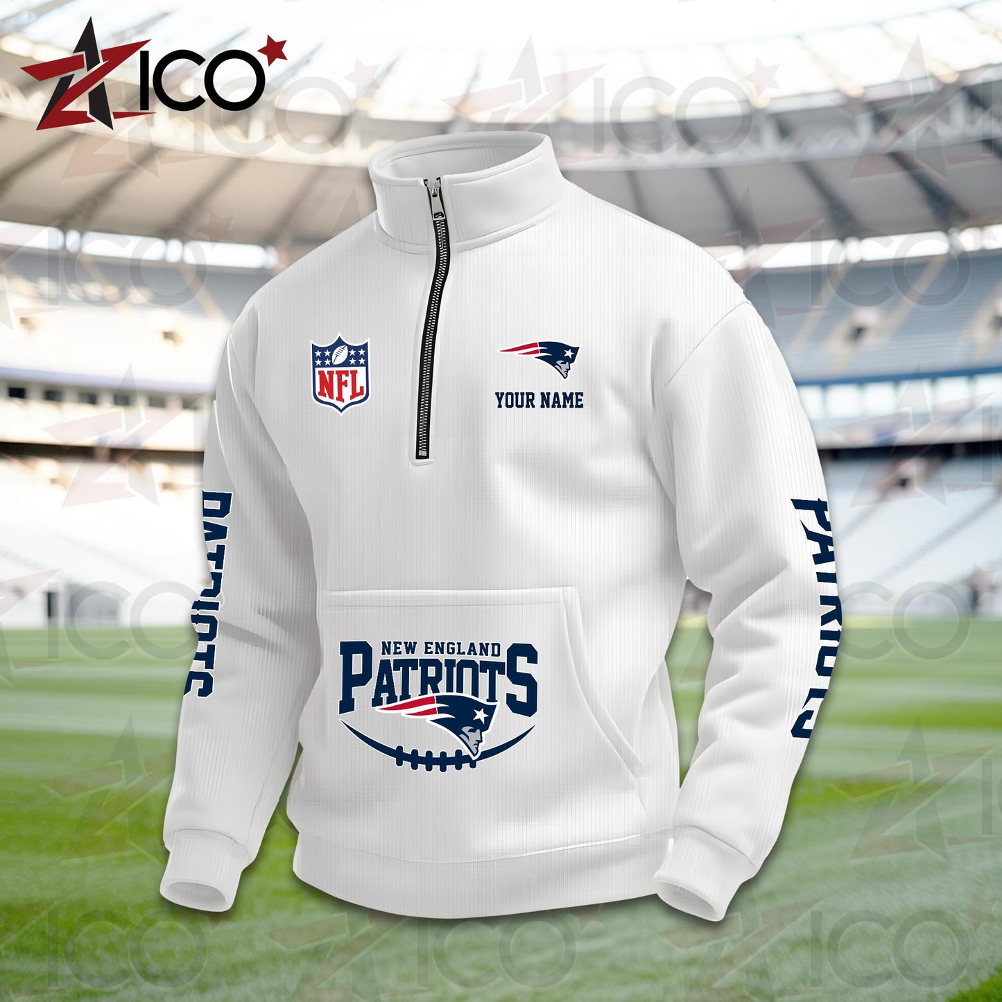 New England Patriots High Neck Half Zip Pocket Sweatshirt New Trending AZTG2DPS000054