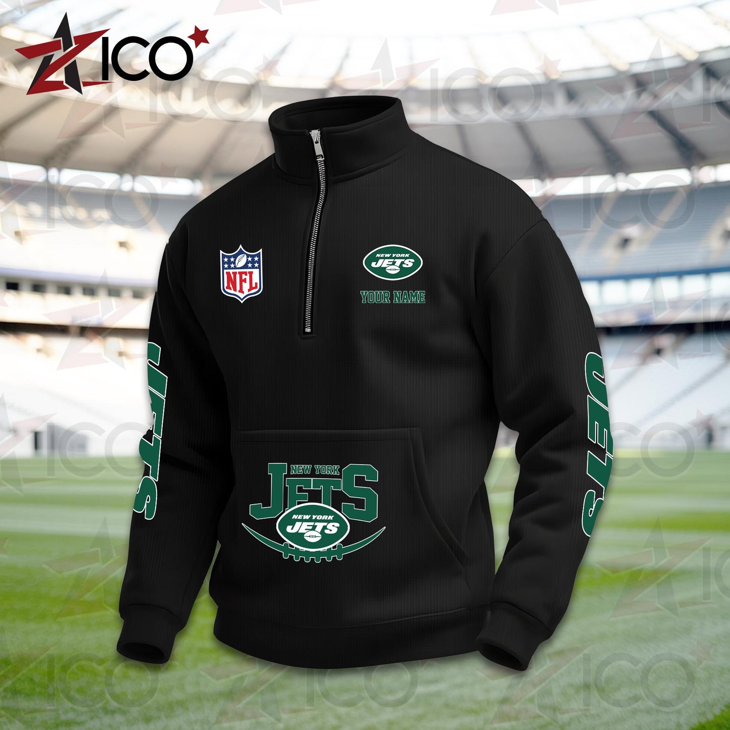 New York Jets High Neck Half Zip Pocket Sweatshirt New Trending AZTG2DPS000057