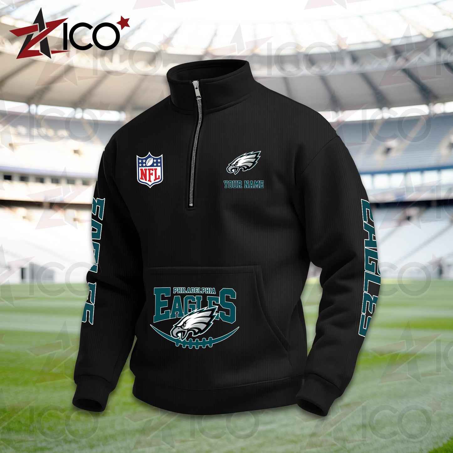Philadelphia Eagles High Neck Half Zip Pocket Sweatshirt New Trending AZTG2DPS000058