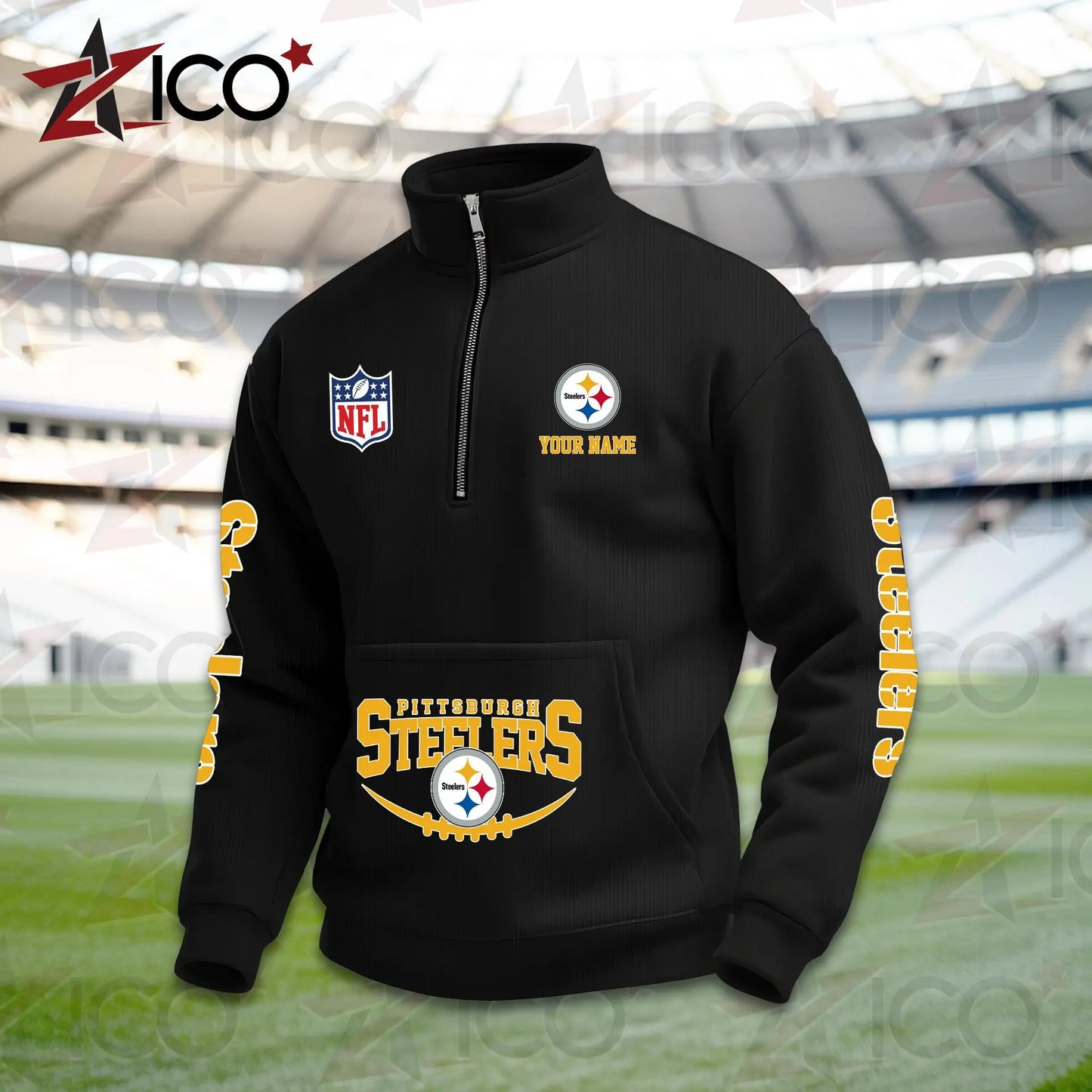 Pittsburgh Steelers High Neck Half Zip Pocket Sweatshirt New Trending AZTG2DPS000059