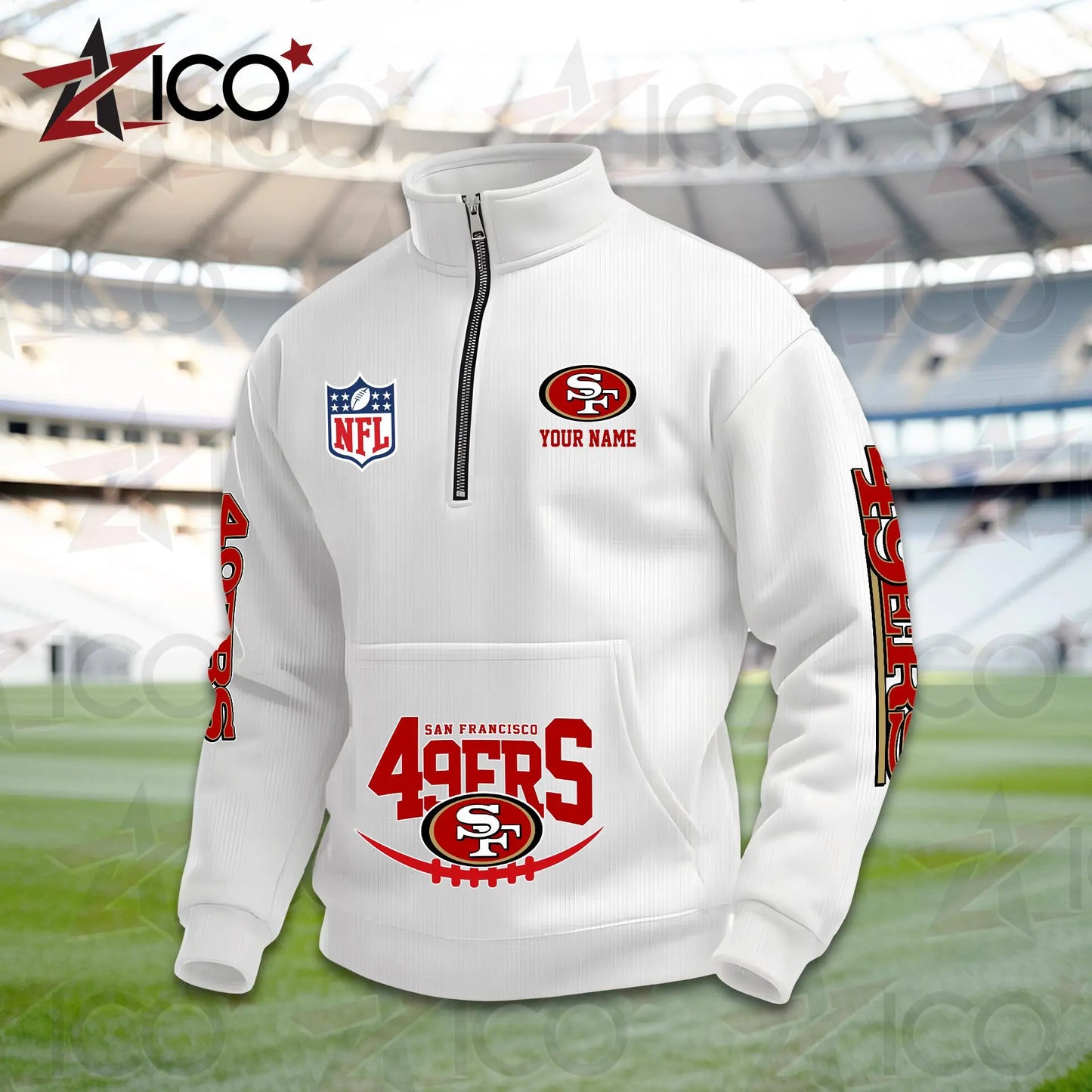 San Francisco 49ers High Neck Half Zip Pocket Sweatshirt New Trending AZTG2DPS000060