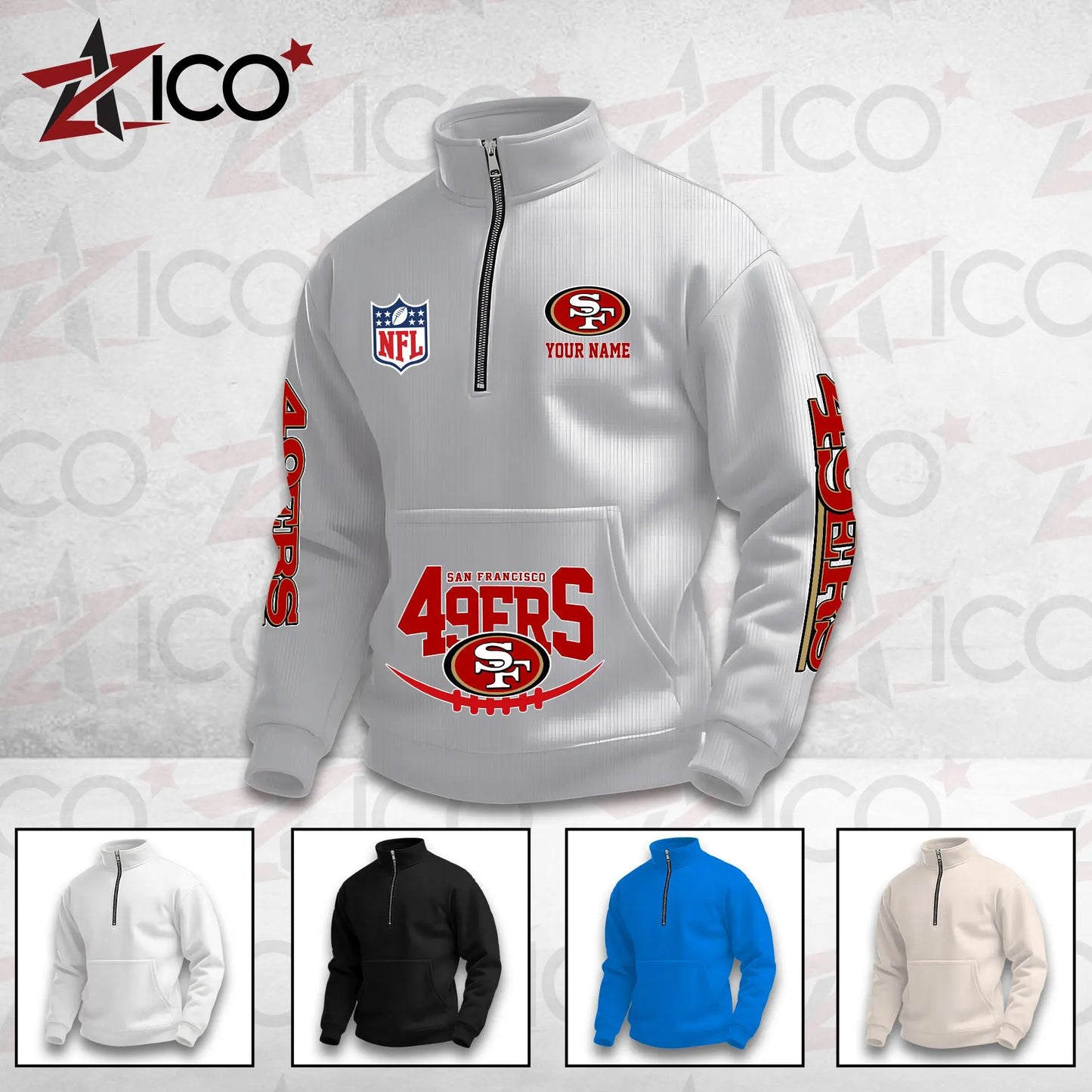 San Francisco 49ers High Neck Half Zip Pocket Sweatshirt New Trending AZTG2DPS000060