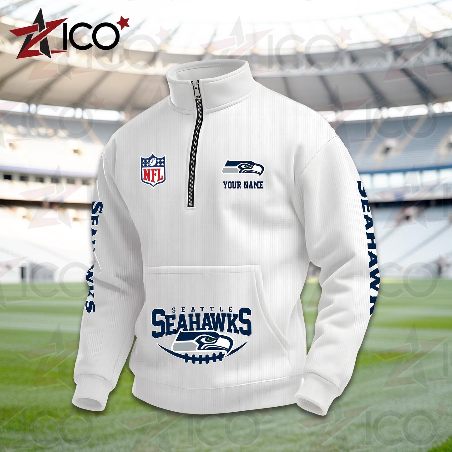 Seattle Seahawks High Neck Half Zip Pocket Sweatshirt New Trending AZTG2DPS000061