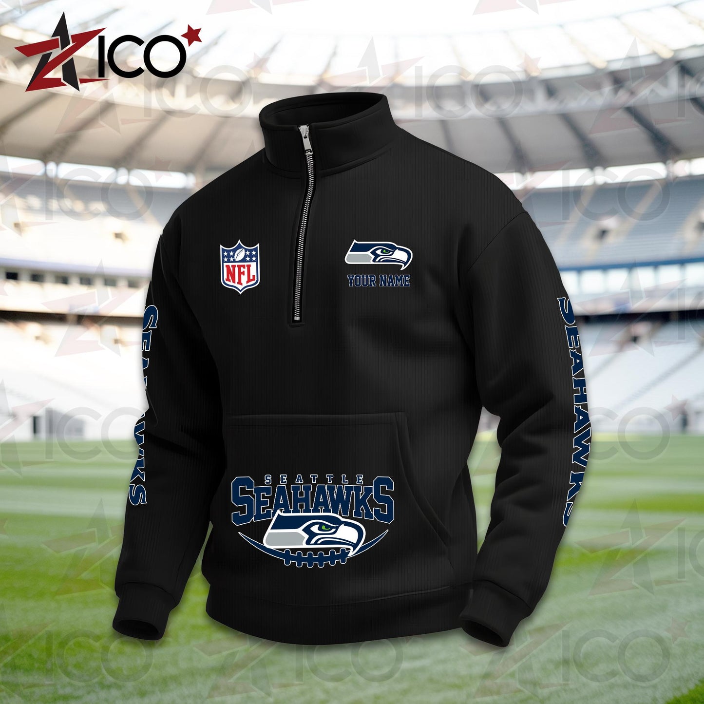Seattle Seahawks High Neck Half Zip Pocket Sweatshirt New Trending AZTG2DPS000061