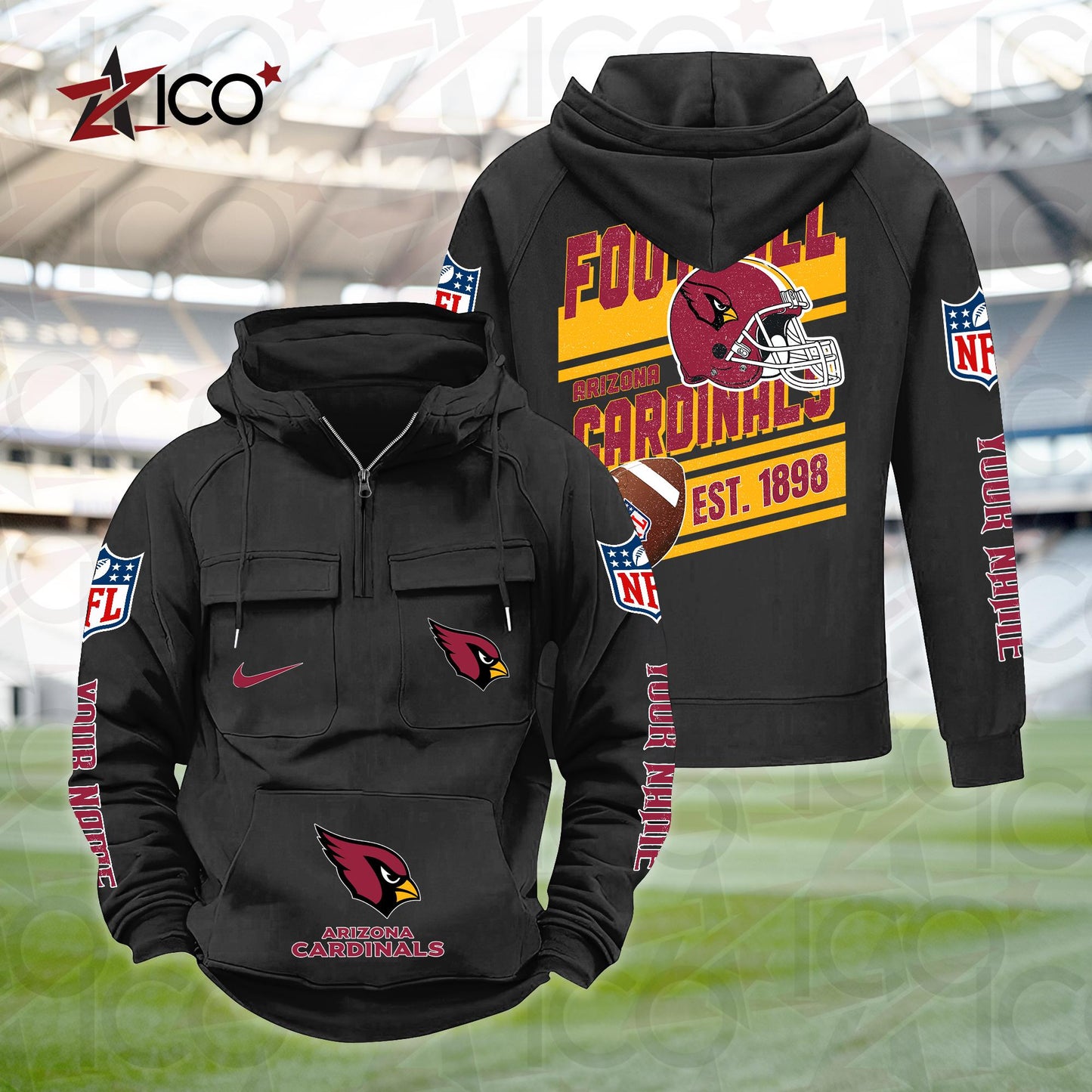 Arizona Cardinals Personalized Multi-Pockets Zip Hoodie New 2025 AZTGMZHD000221