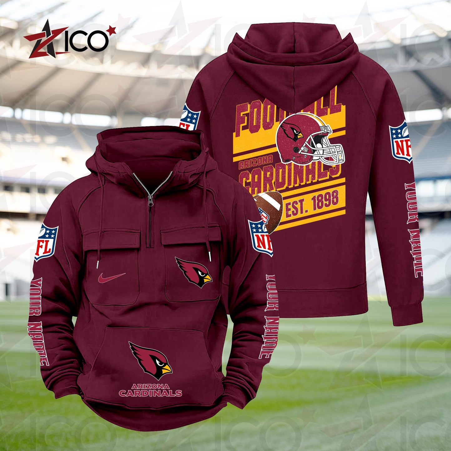 Arizona Cardinals Personalized Multi-Pockets Zip Hoodie New 2025 AZTGMZHD000221