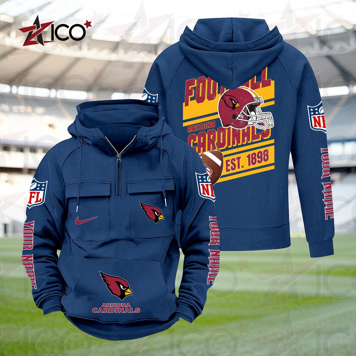 Arizona Cardinals Personalized Multi-Pockets Zip Hoodie New 2025 AZTGMZHD000221