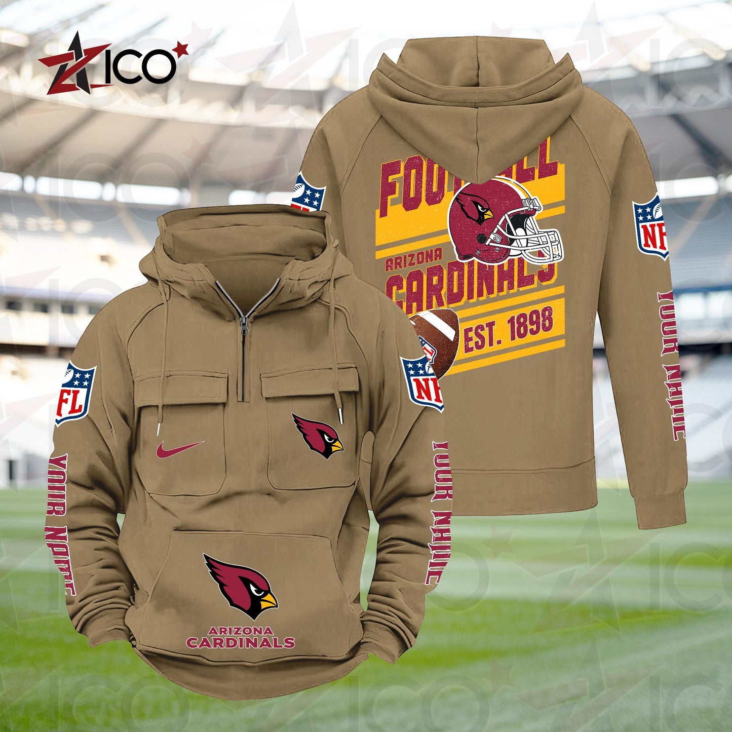 Arizona Cardinals Personalized Multi-Pockets Zip Hoodie New 2025 AZTGMZHD000221