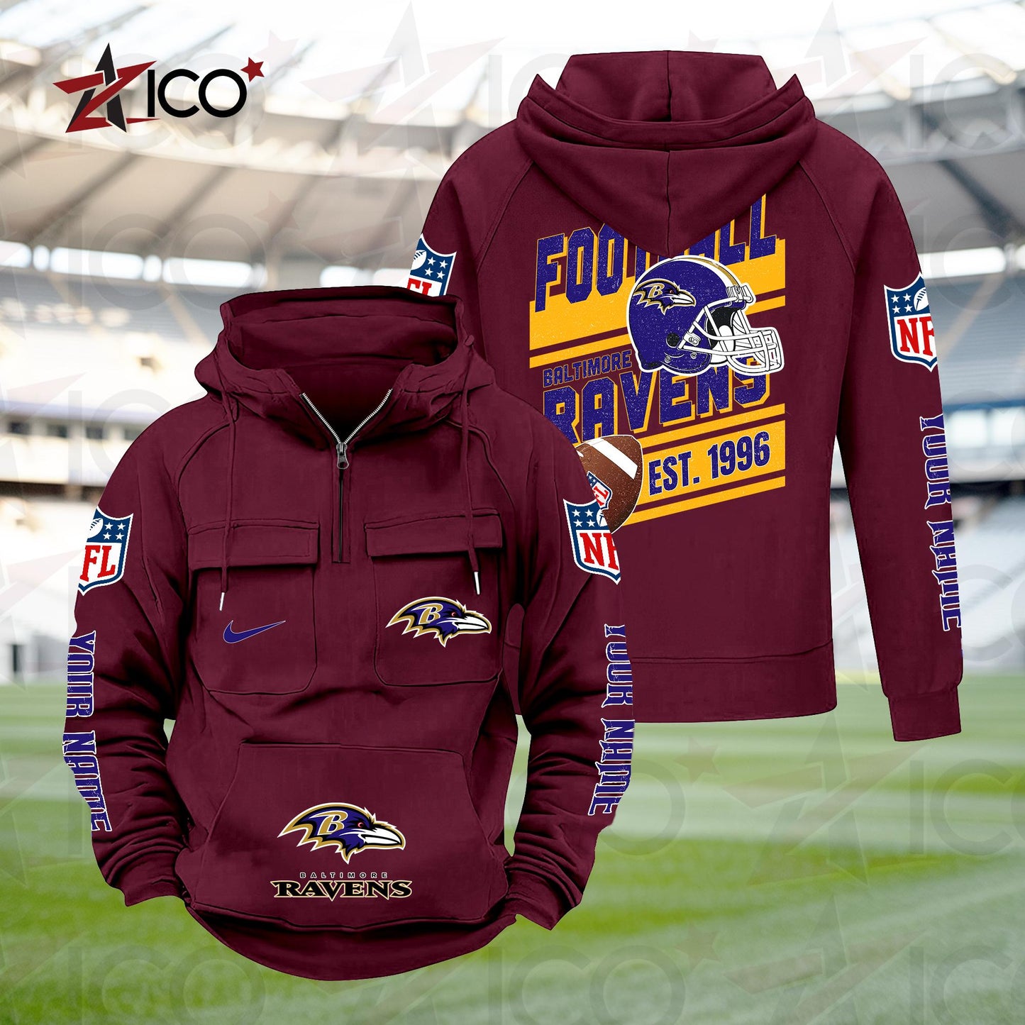 Baltimore Ravens Personalized Multi-Pockets Zip Hoodie New 2025 AZTGMZHD000223