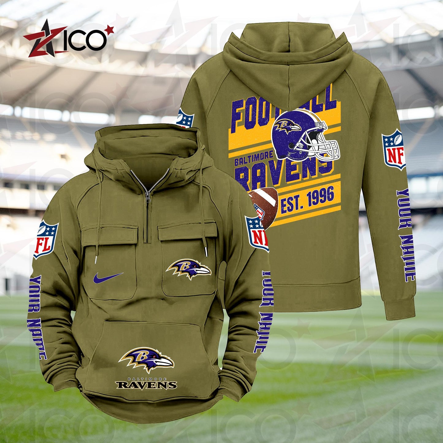 Baltimore Ravens Personalized Multi-Pockets Zip Hoodie New 2025 AZTGMZHD000223