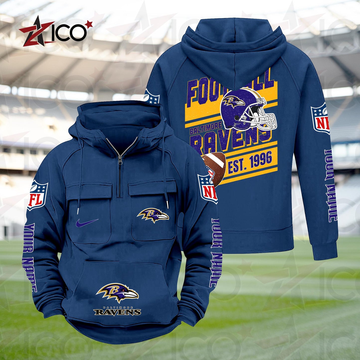 Baltimore Ravens Personalized Multi-Pockets Zip Hoodie New 2025 AZTGMZHD000223