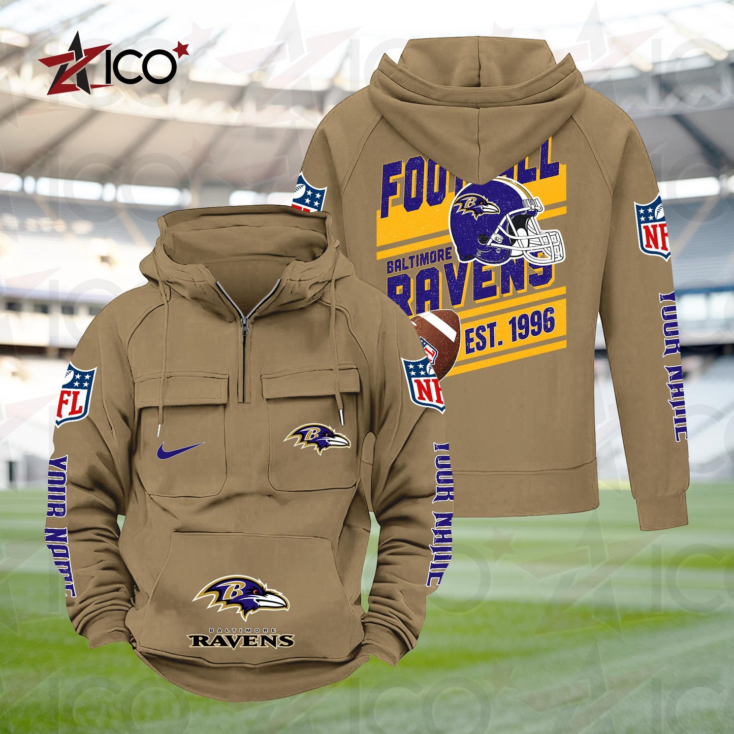 Baltimore Ravens Personalized Multi-Pockets Zip Hoodie New 2025 AZTGMZHD000223