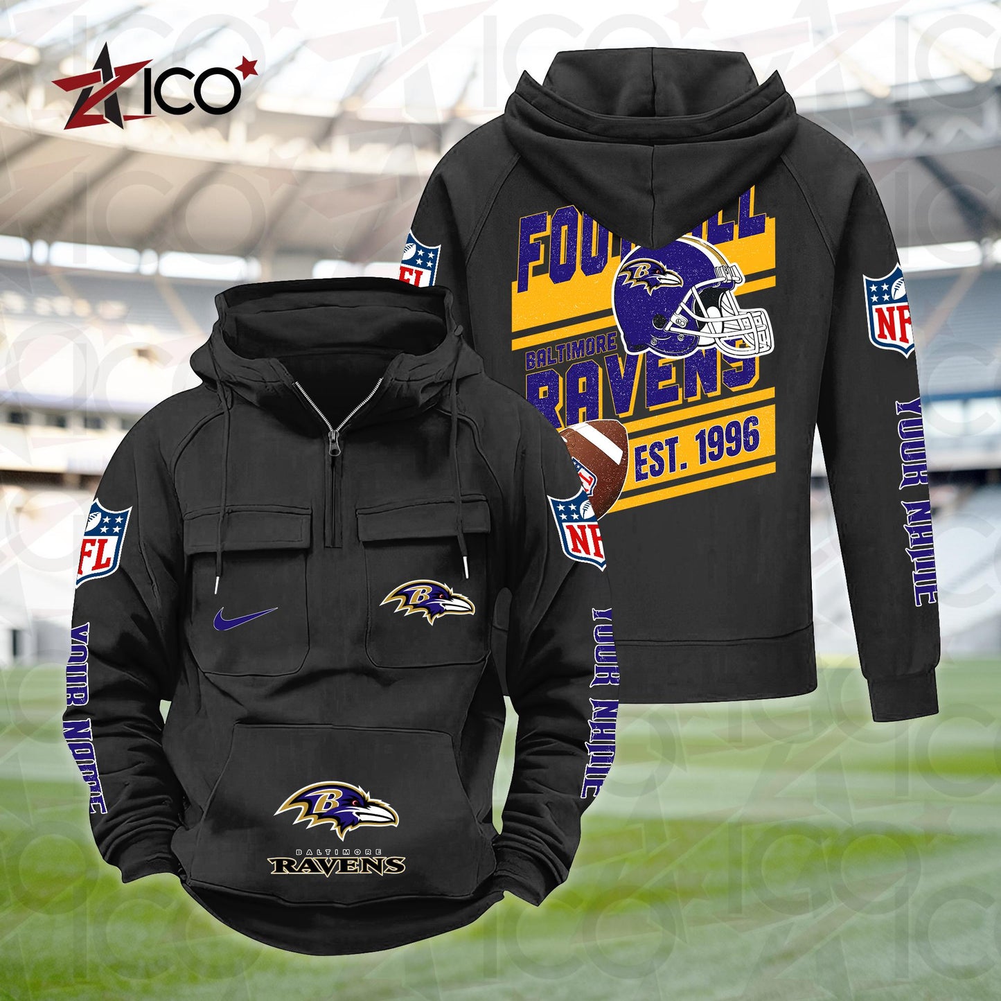 Baltimore Ravens Personalized Multi-Pockets Zip Hoodie New 2025 AZTGMZHD000223