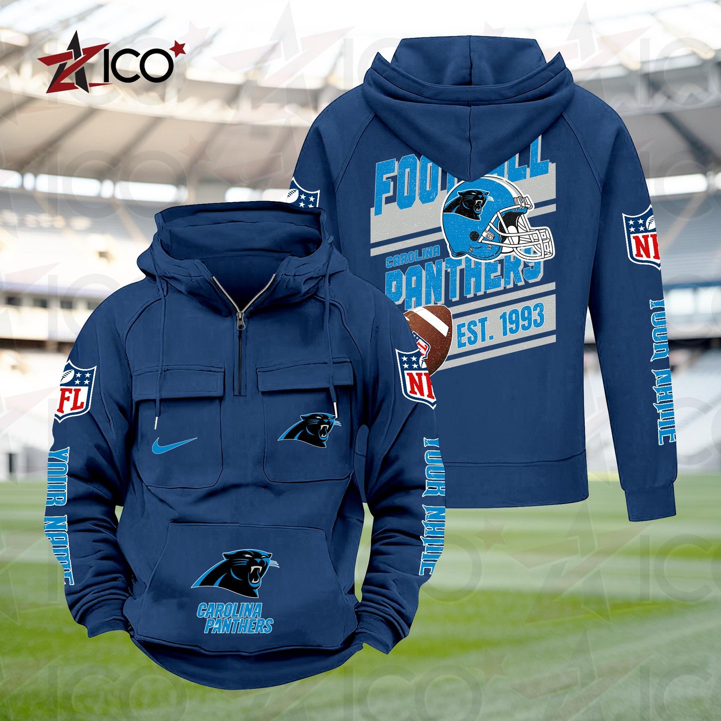 Carolina Panthers Personalized Multi-Pockets Zip Hoodie New 2025 AZTGMZHD000225